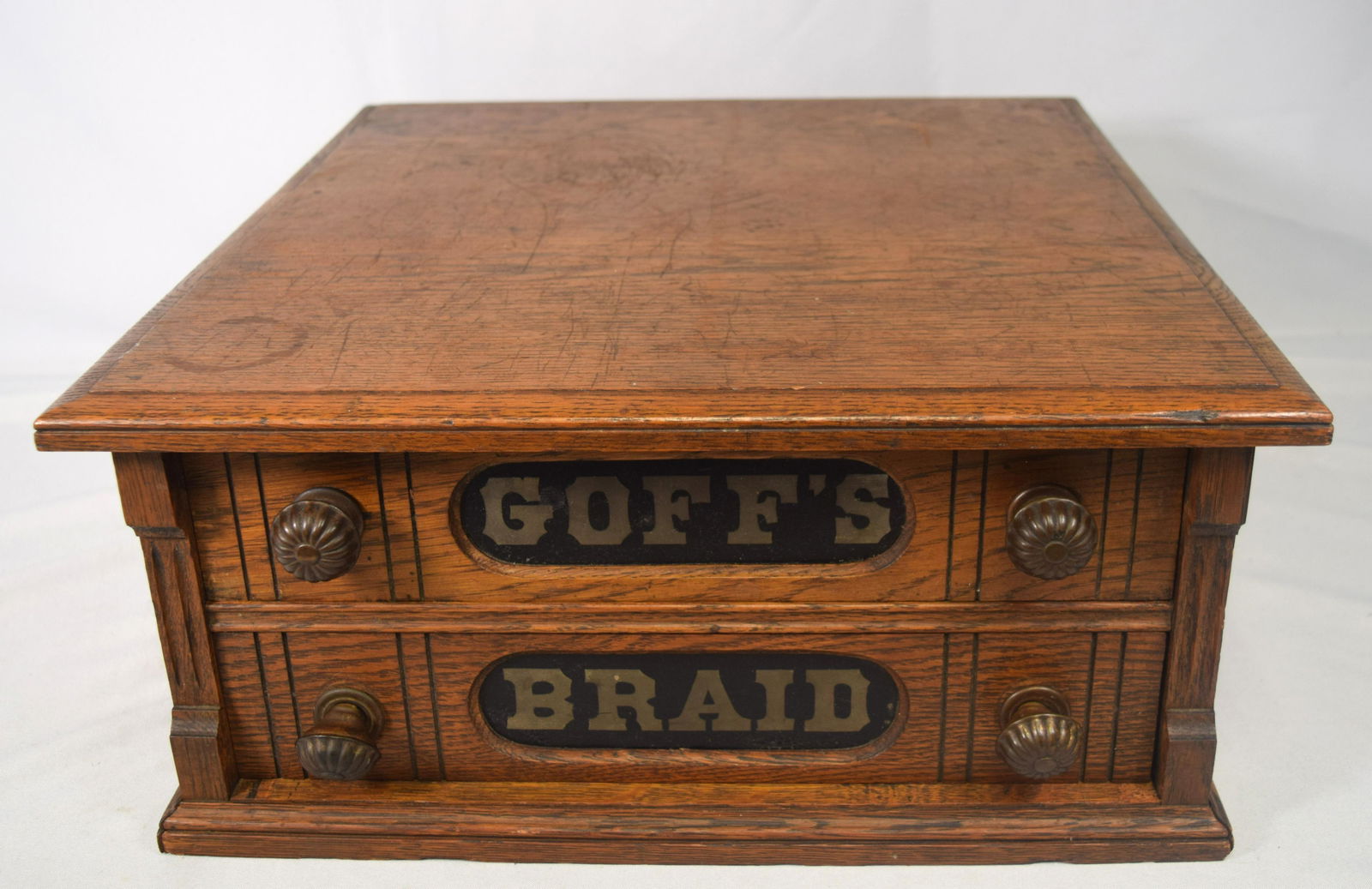 GOFF’S BRAND TWO DRAWER OAK SPOOL CABINET: (1 of 5)