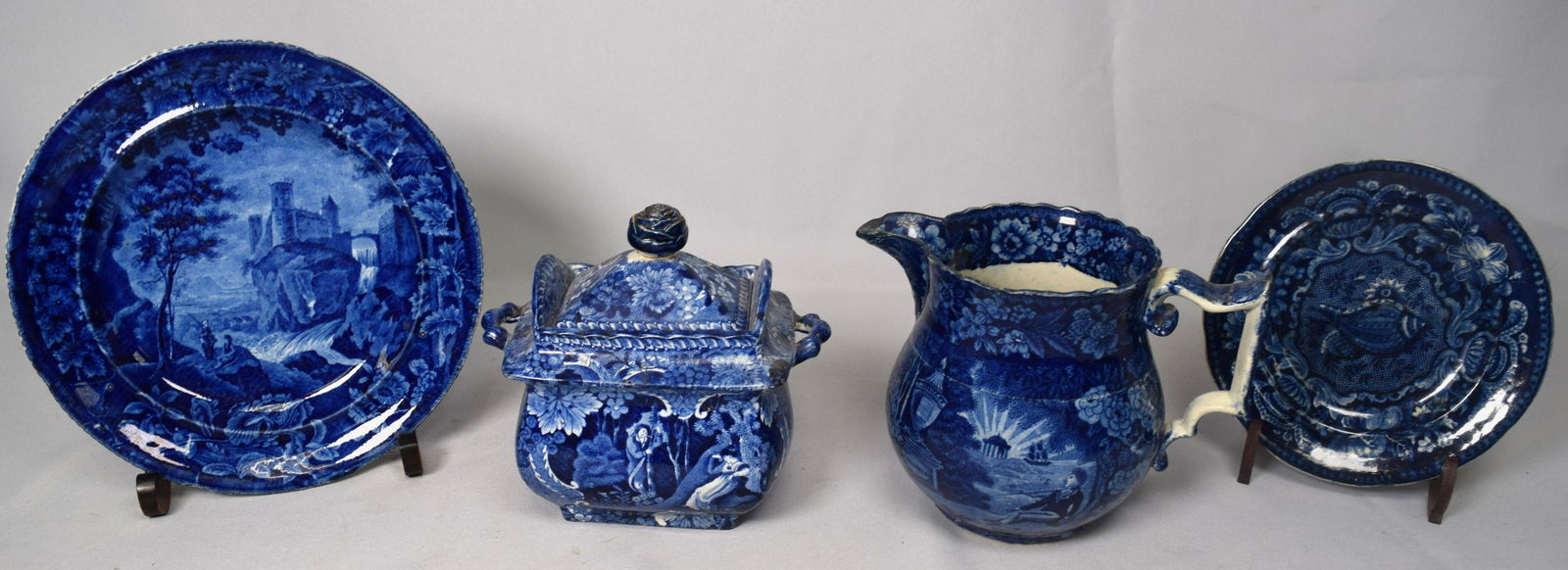 19TH C DARK BLUE HISTORIAL STAFFORDSHIRE PIECES:  (1 of 12)