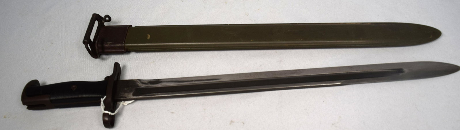 WWII RIFLE BAYONET WITH SHEATH:: 20 inches long.