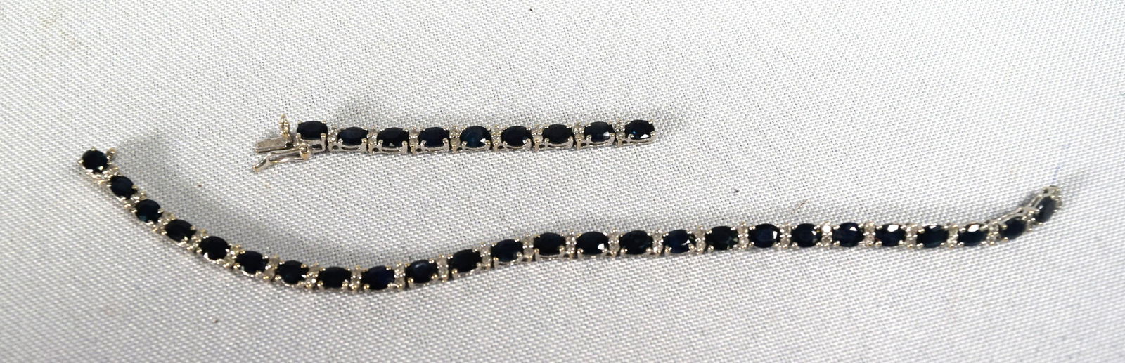 18KT WHITE GOLD, DIAMOND & SAPPHIRE TENNIS BRACELET:  (1 of 2)