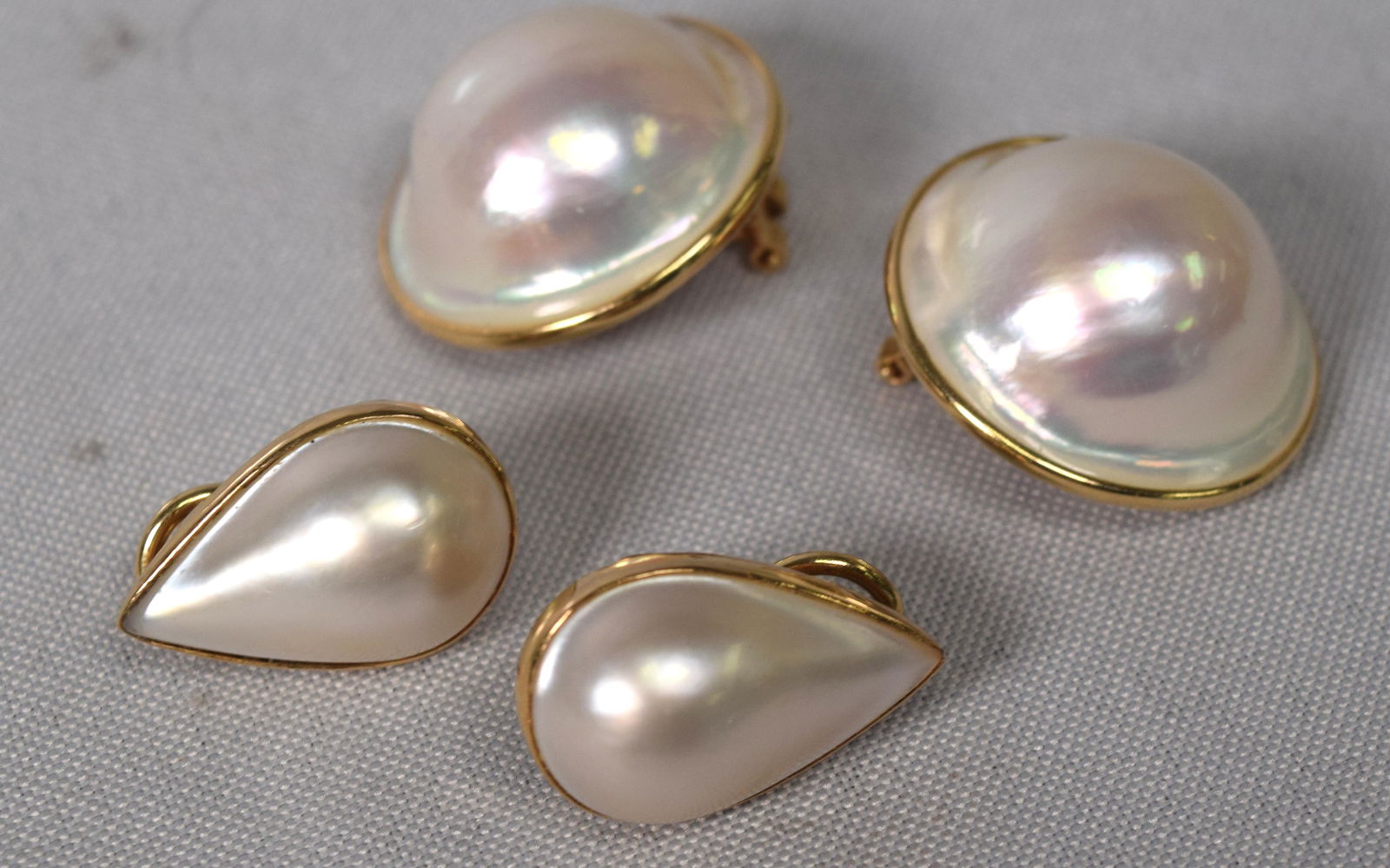 TWO MABE & 14KT EARRING PAIRS:  (1 of 3)