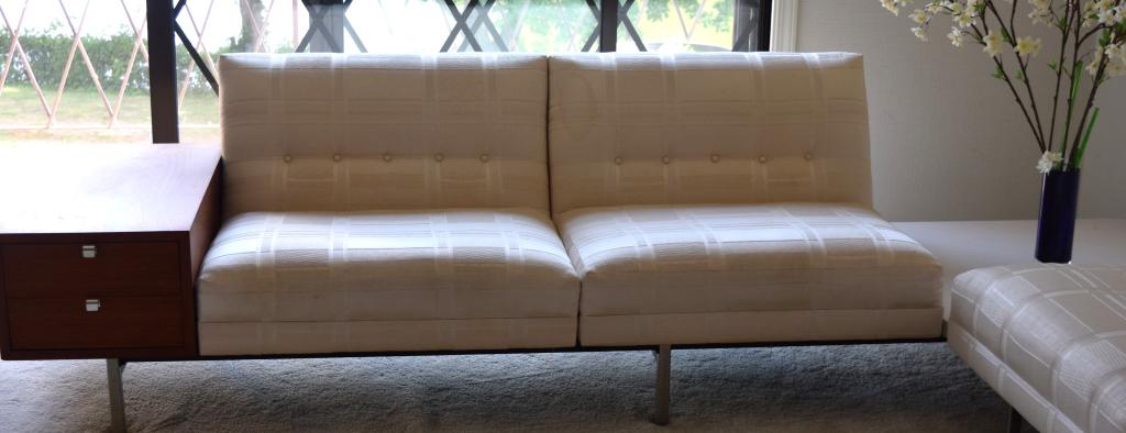 MID CENTURY DESIGN MODULAR SECTIONAL SOFA SYSTEM:: Cal 1960's. Attributed to George Nelson for Herman Miller.Large modular sectional sofa system. Consists of a three-section single arm sofa. Chrome plated steel legs. Measures overall 91 inches long x
