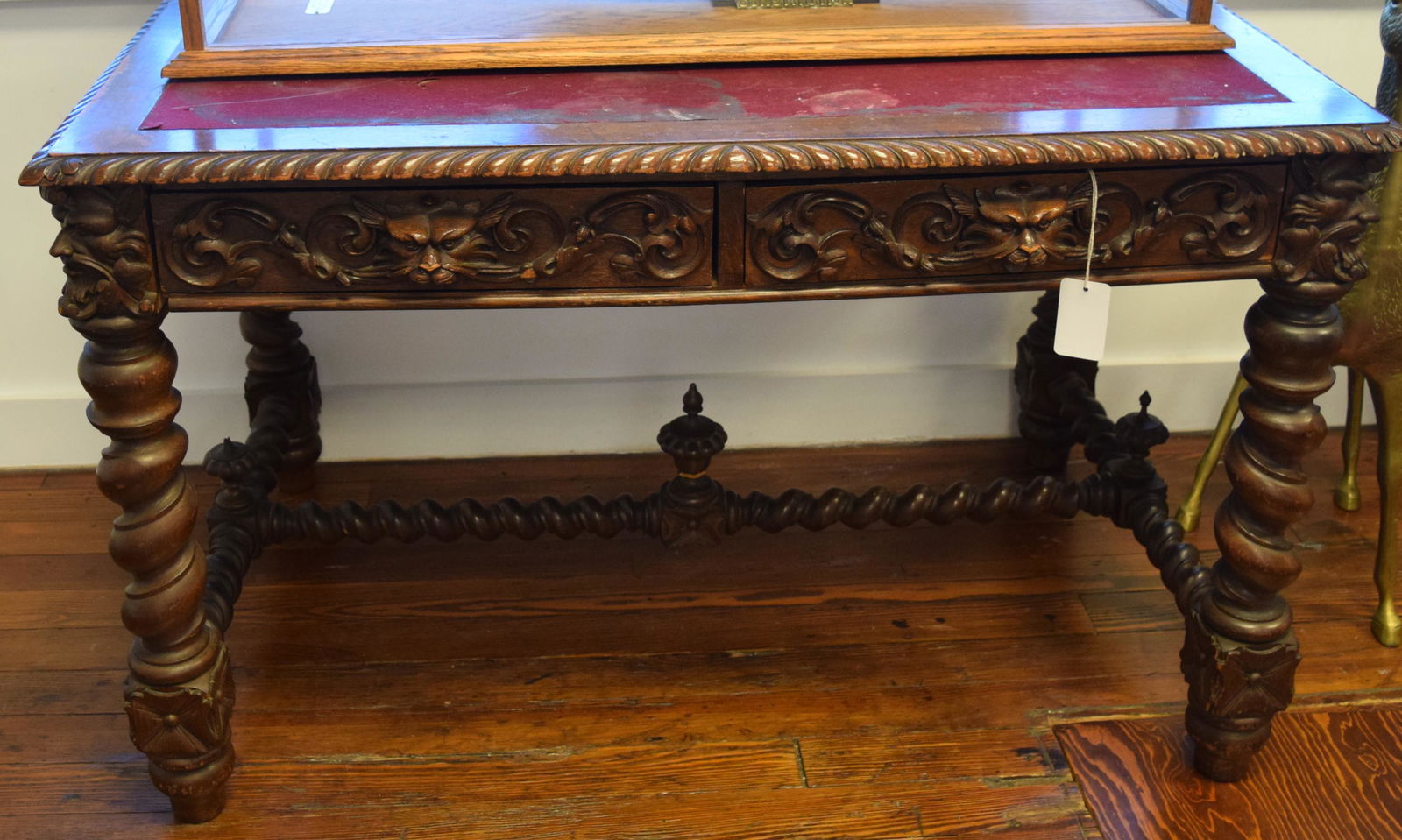 19TH C CARVED OAK WRITING DESK: (1 of 8)