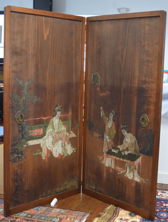 DOUBLE  PANEL WOODEN ORIENTAL DRESSING SCREEN (1 of 18)