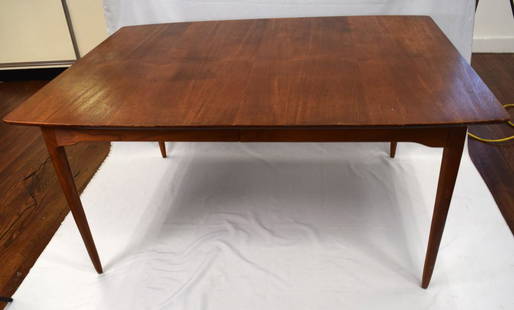 ARNE VODDER DANISH MODERN DINING TABLE: Mid century modern. Walnut or teak. 60 inches x 44 inches x 29 inches tall .No leaves. Minor roughage on edges. Refinished.