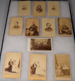 11 CDV HISTORICAL IMAGES: Consists of three Abraham Lincoln images. 4 Civil war union officers, and four Tom Thumb, Commodore Nutt, Miss Minnie Warren images. Good condition.