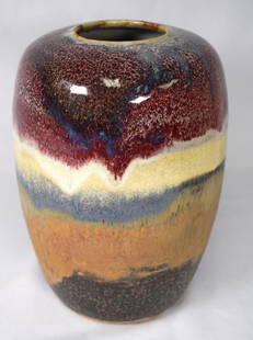 DAVID KURAOKA ART POTTERY VASE:: David Kuraoka (born 1946) is an American ceramic artist. He was born in Lihue, Hawaii, grew up on the island of Kauai, Hawaii 1971. Large art pottery vase with combination matt and mottled gloss