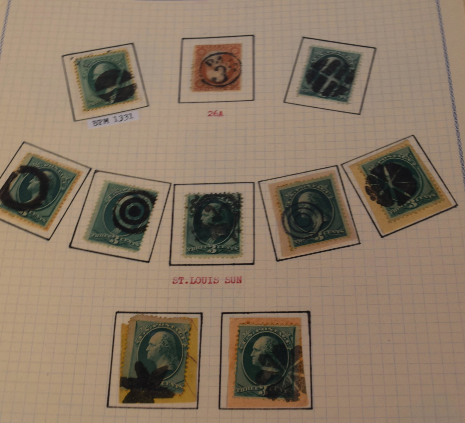 675 FANCY CANCELLATIONS 1860-1880: Assembled in blue binder. dates on stamps 1860-1880. Approximately of 675 stamps. Most stamps Bank Note period and Continental Bank Note Co periods, also some are early and a few later.Good condition 
