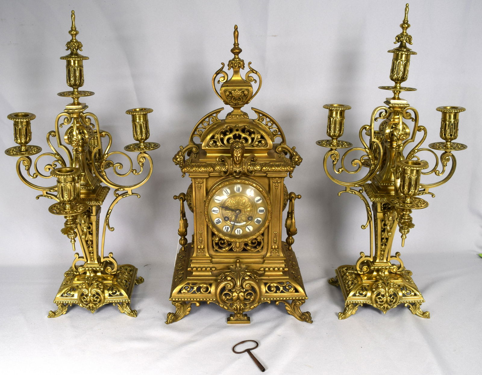 19TH ROCOCO GILT FRENCH CLOCK GARNITURE SET (1 of 9)