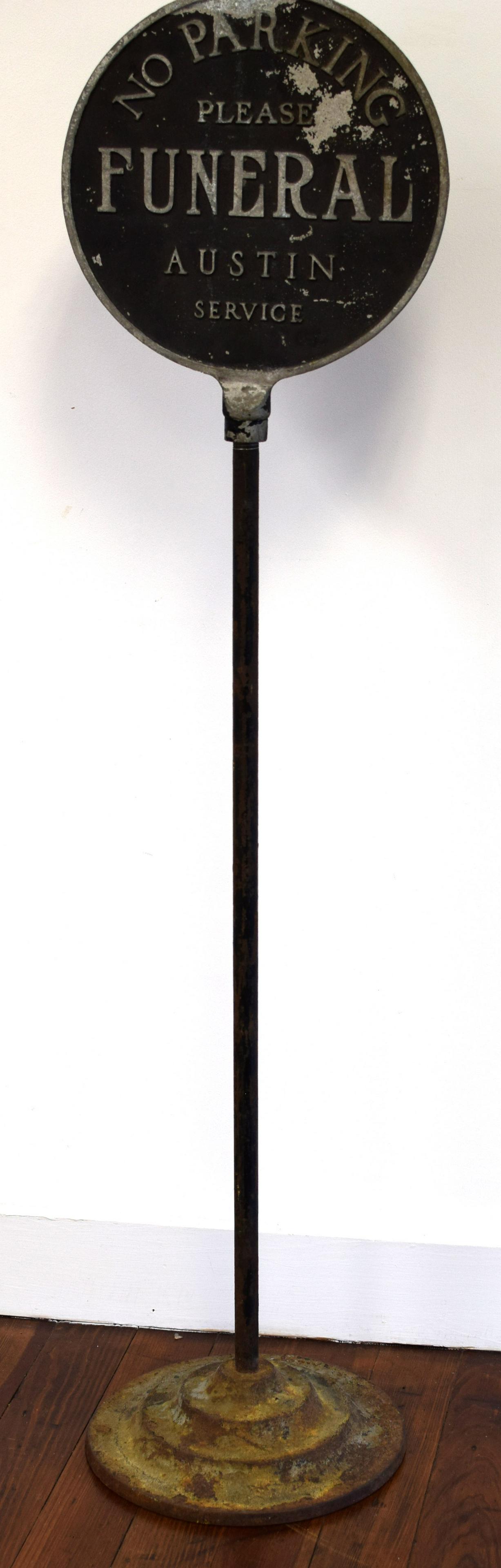 ANTIQUE NO PARKING FUNERAL SIGN STAND & BASE (1 of 4)