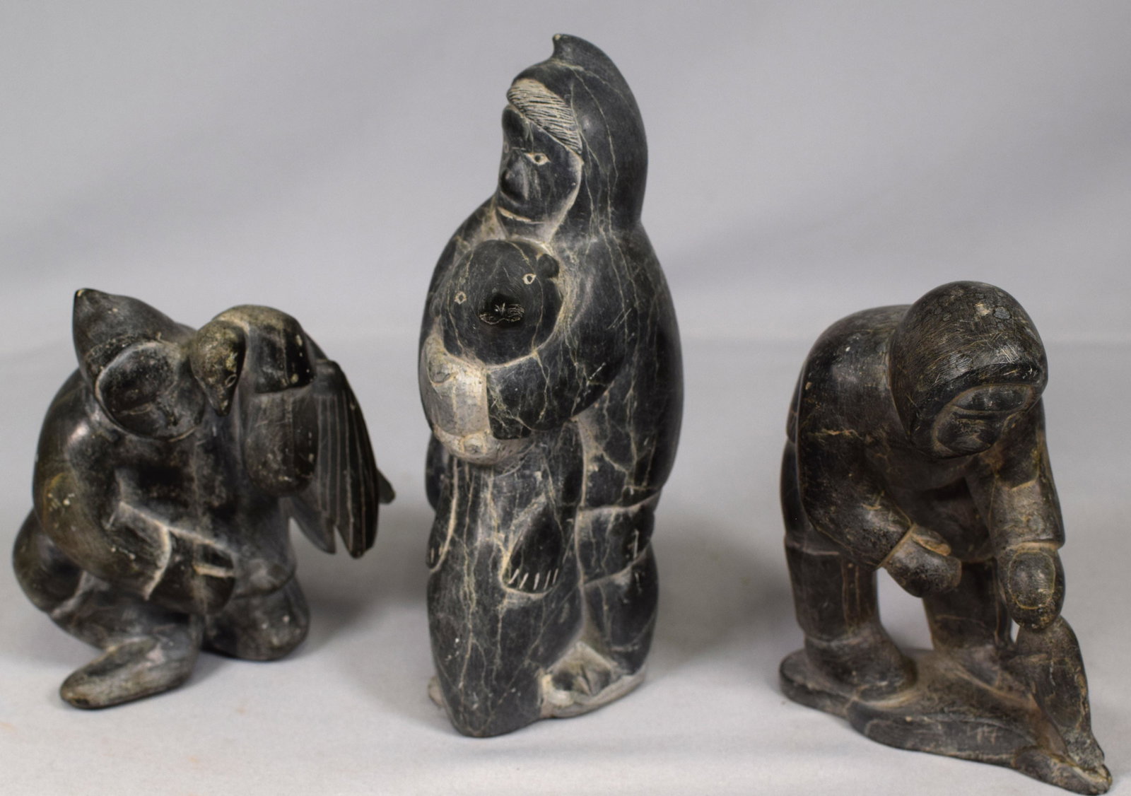 (3)  INUIT ESKIMO FIGURAL SOAPSTONE CARVINGS (1 of 7)