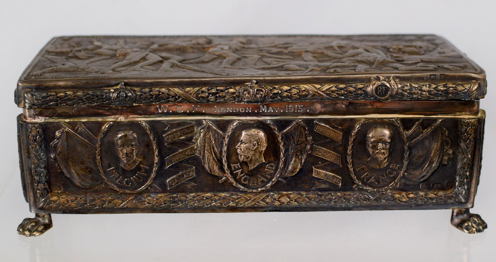 WW1 COMMEMORATIVE SILVER PLATED CIGAR BOX