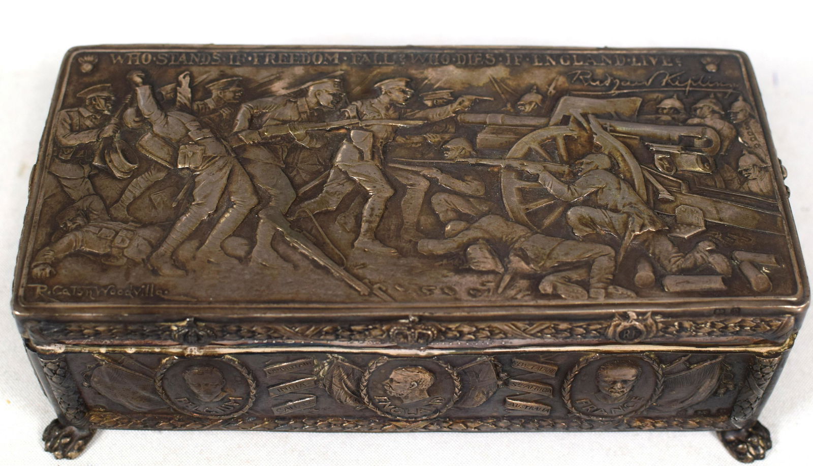 WW1 COMMEMORATIVE SILVER PLATED CIGAR BOX