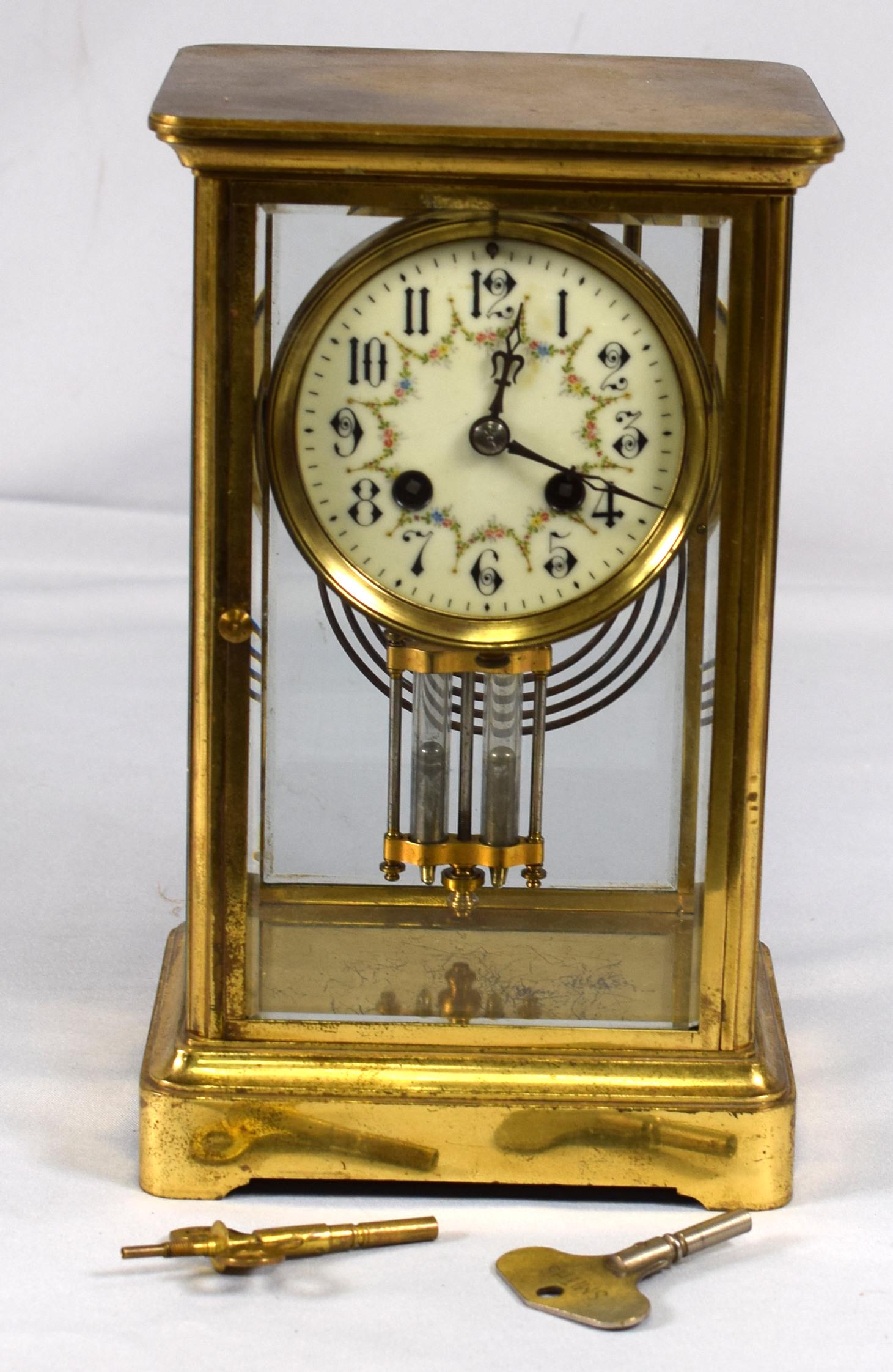 BRASS AND GLASS CRYSTAL REGULATOR FRENCH CLOCK (1 of 3)