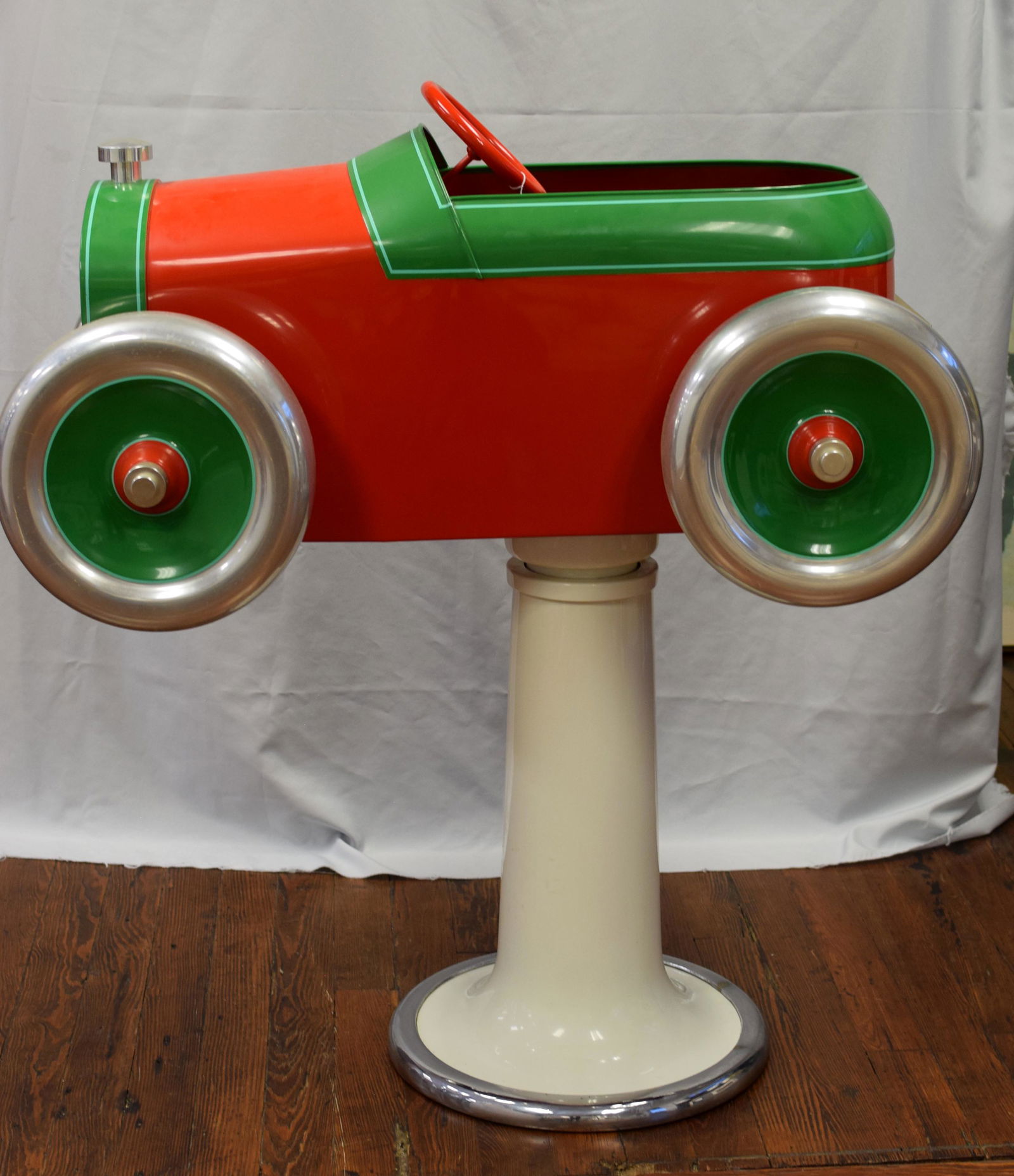 ANDY GUMP CHILDS PEDAL CAR BARBER CHAIR: Limited production custom Andy Gump pedal car child's barber chair by Greg Schneider, owner of Cartoon Coach Works. He took small cartoon themed toys and "blew them up" in the scale size of children's