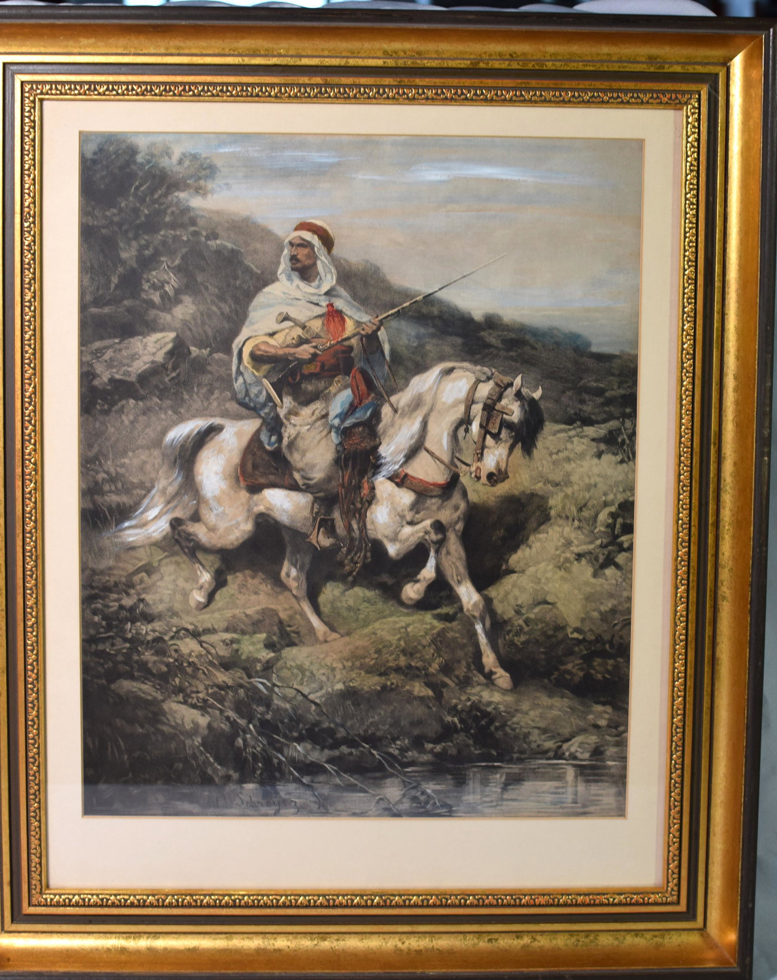 AFTER ADOLF SCHREYER HAND COLORED ARAB PRINT (1 of 4)