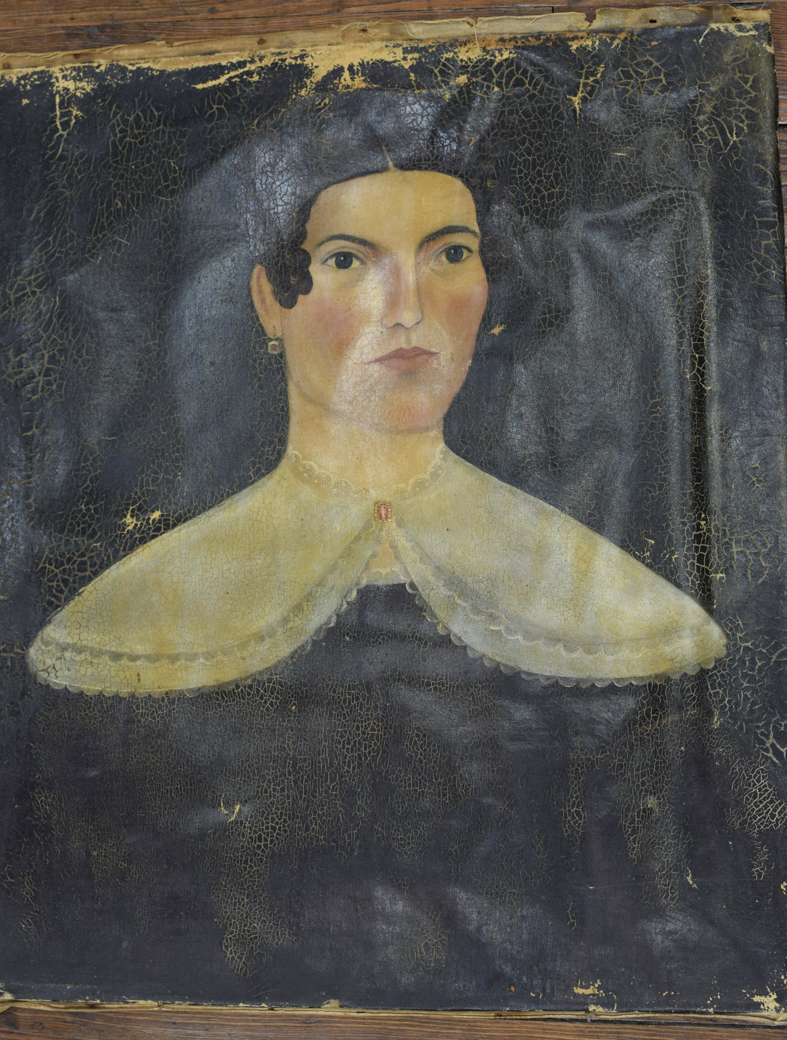 19TH AMERICAN SCHOOL FEMALE PORTRAIT PAINTING. (1 of 3)