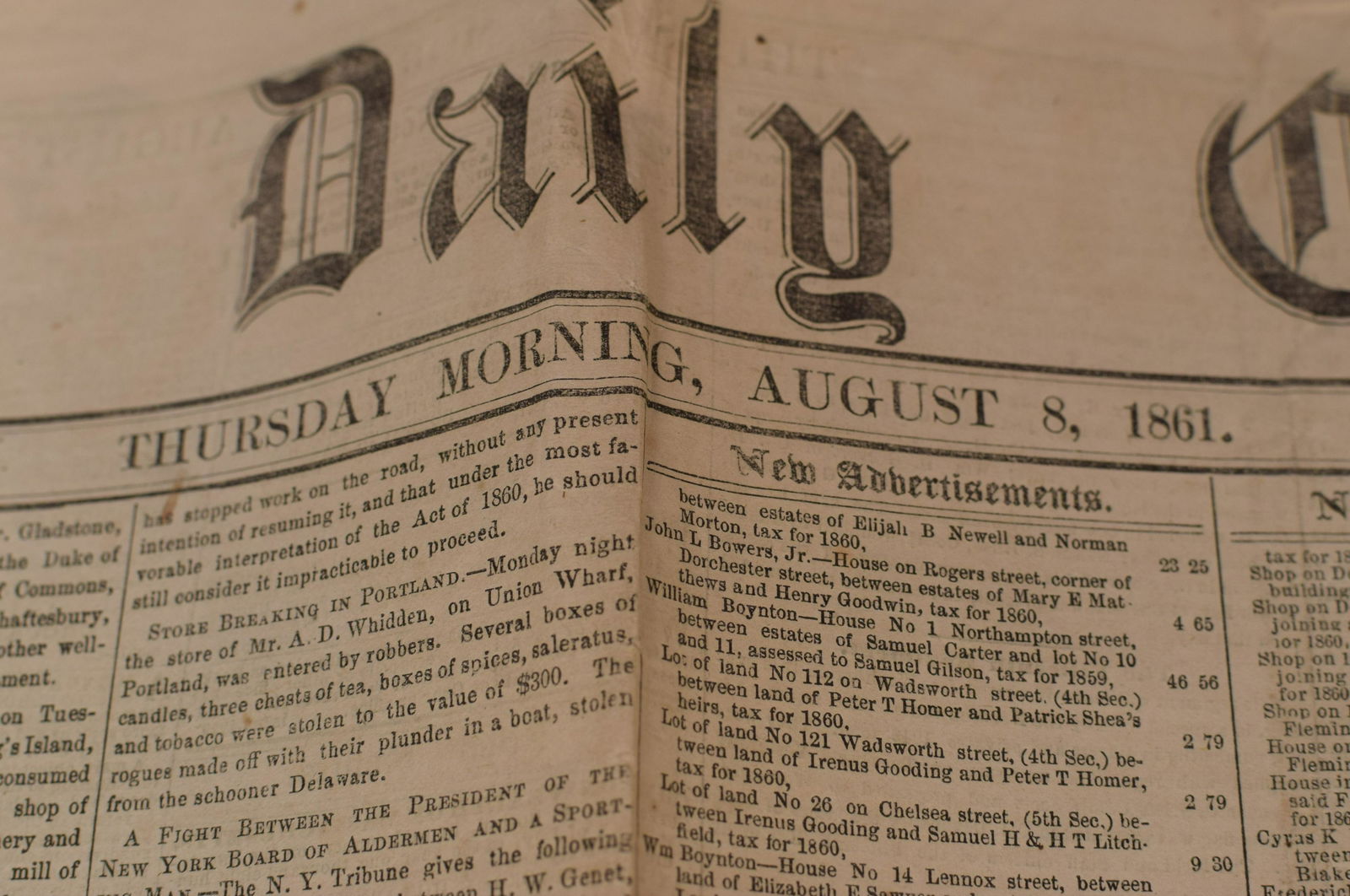 TW0 AMERICAN CIVIL WAR ERA BOSTON NEWSPAPERS (1 of 12)