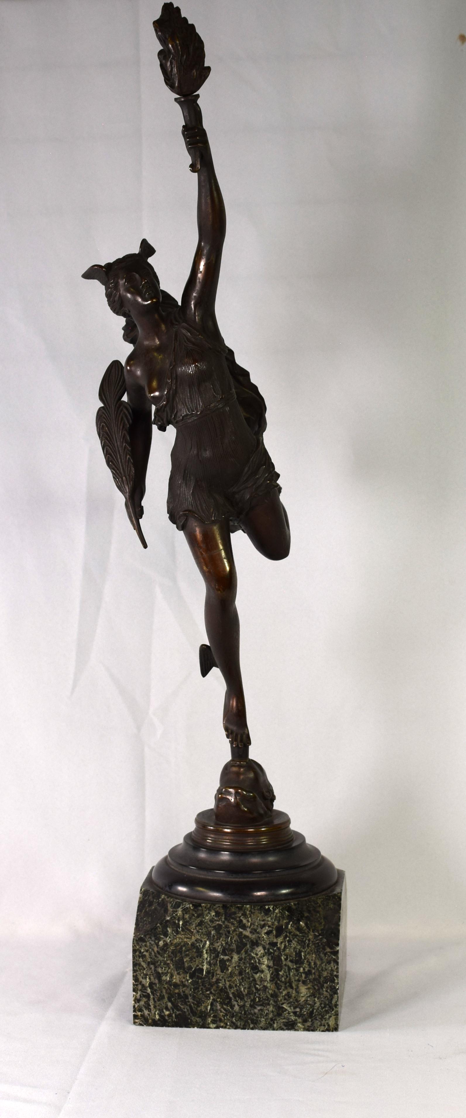 19TH MERCURY BRONZE WITH MARBLE BASE. (1 of 9)