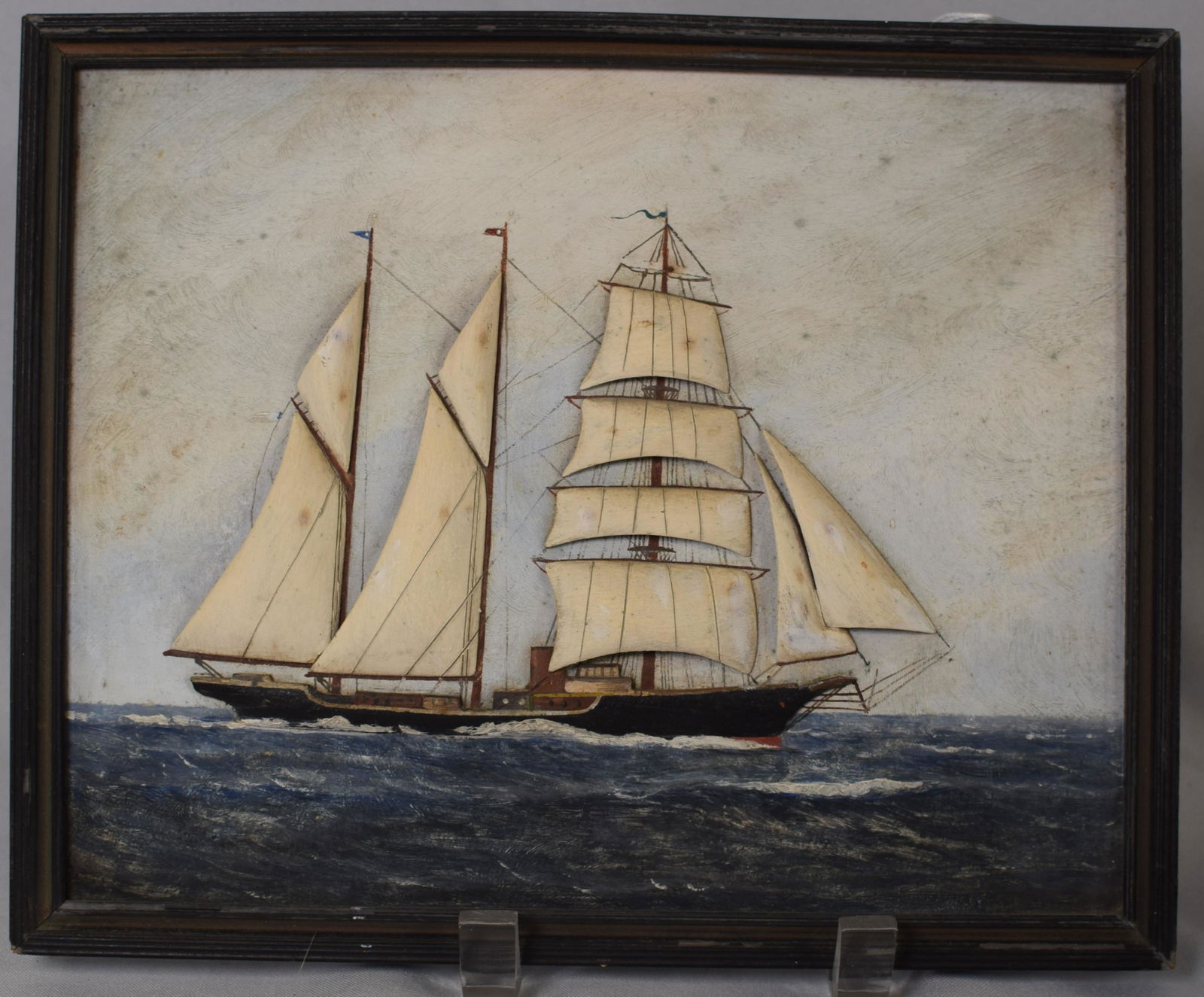 19TH/20TH DIORAMA WOODEN SHIP PAINTING. (0119) on Jun 26, 2022 White