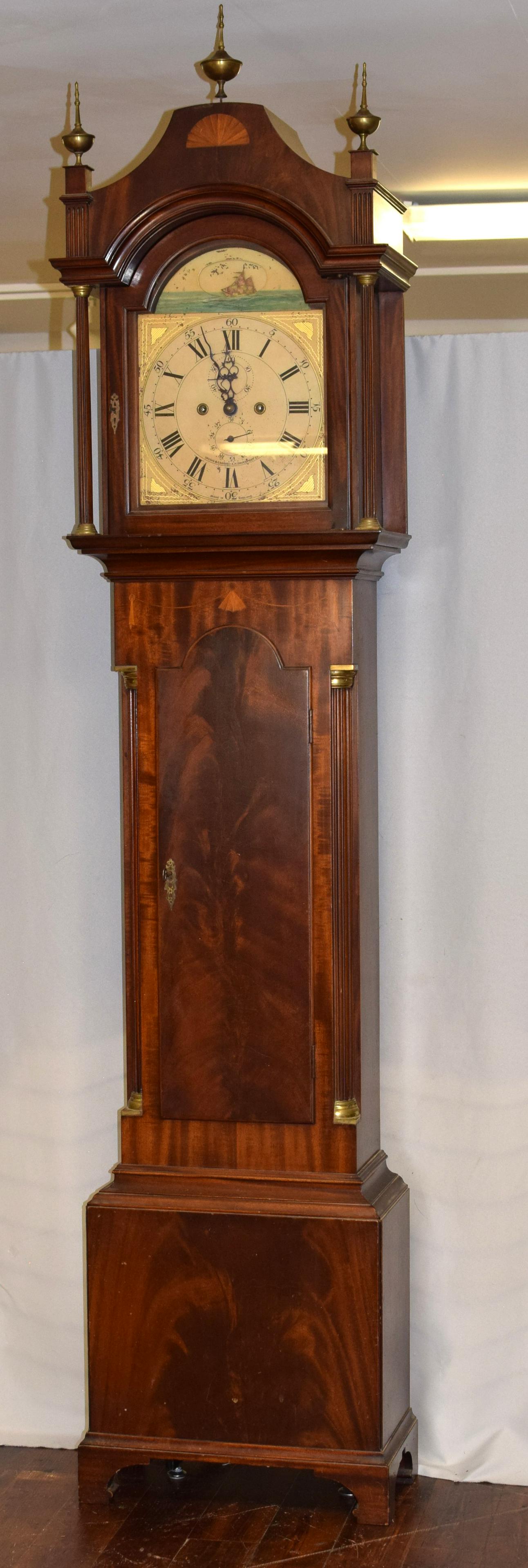 MAHOGANY DAVENPORT GRANDFATHER TALL CLOCK (1 of 9)