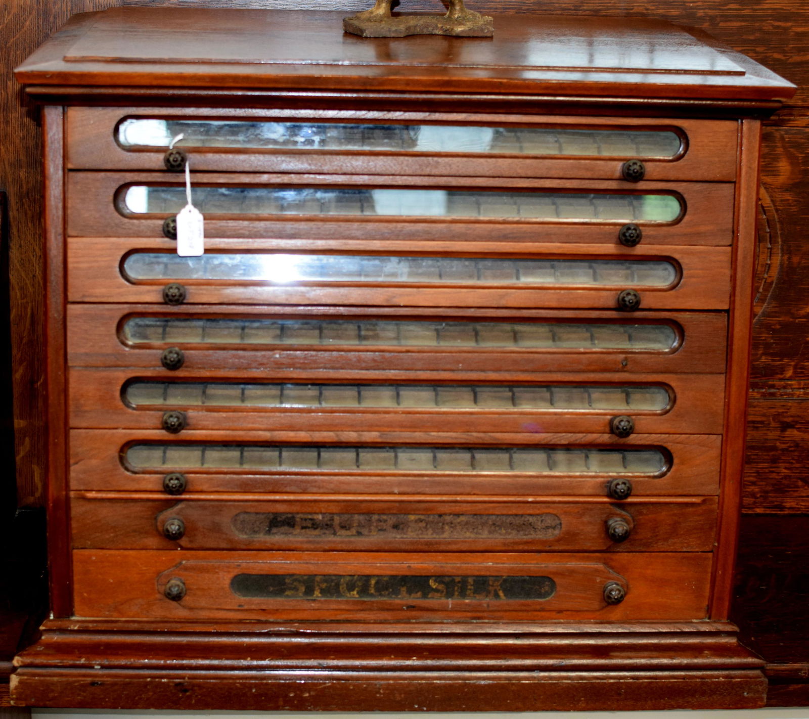 EUREKA WALNUT 19TH CENTURY SPOOL COUNTER CABINET (1 of 4)