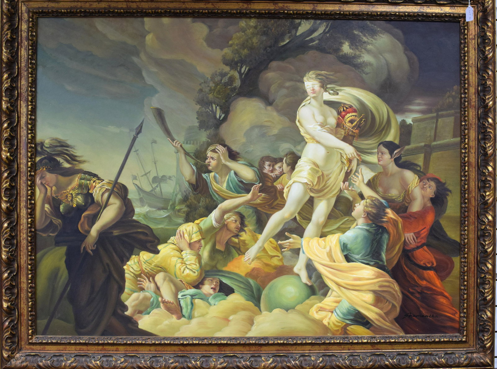 LARGE 20TH ALLEGORICAL OIL PAINTING (1 of 10)