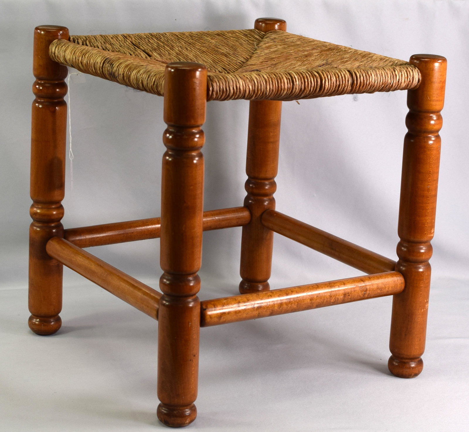 WALLACE NUTTING RUSH-SEAT STOOL. (1 of 3)