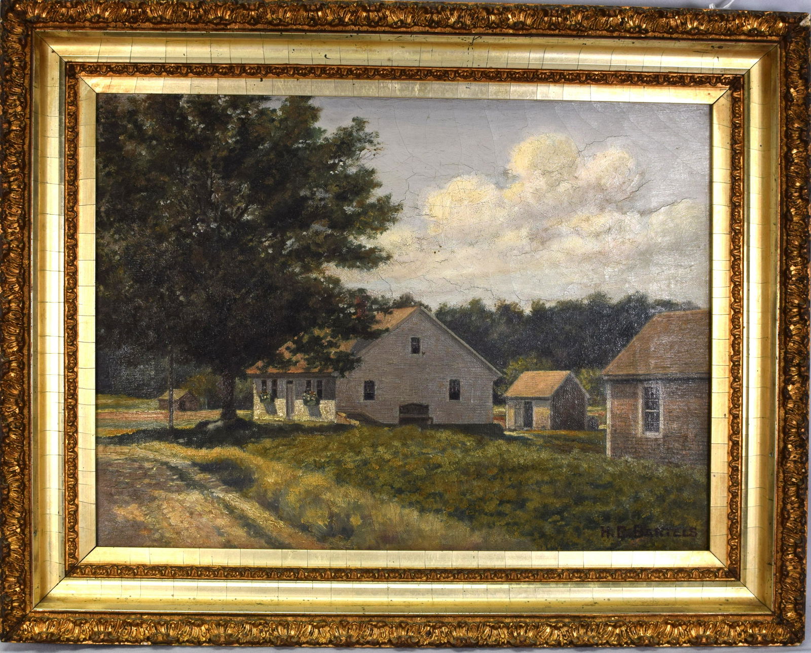HANS VON BARTELS LANDSCAPE: Very nice landscape by German artist Hans Van Bartels (1856-1913). Fully signed lower right. Signed and dated on canvas on back. 1911. Very crisp, well done landscape in original frame.Framed measures