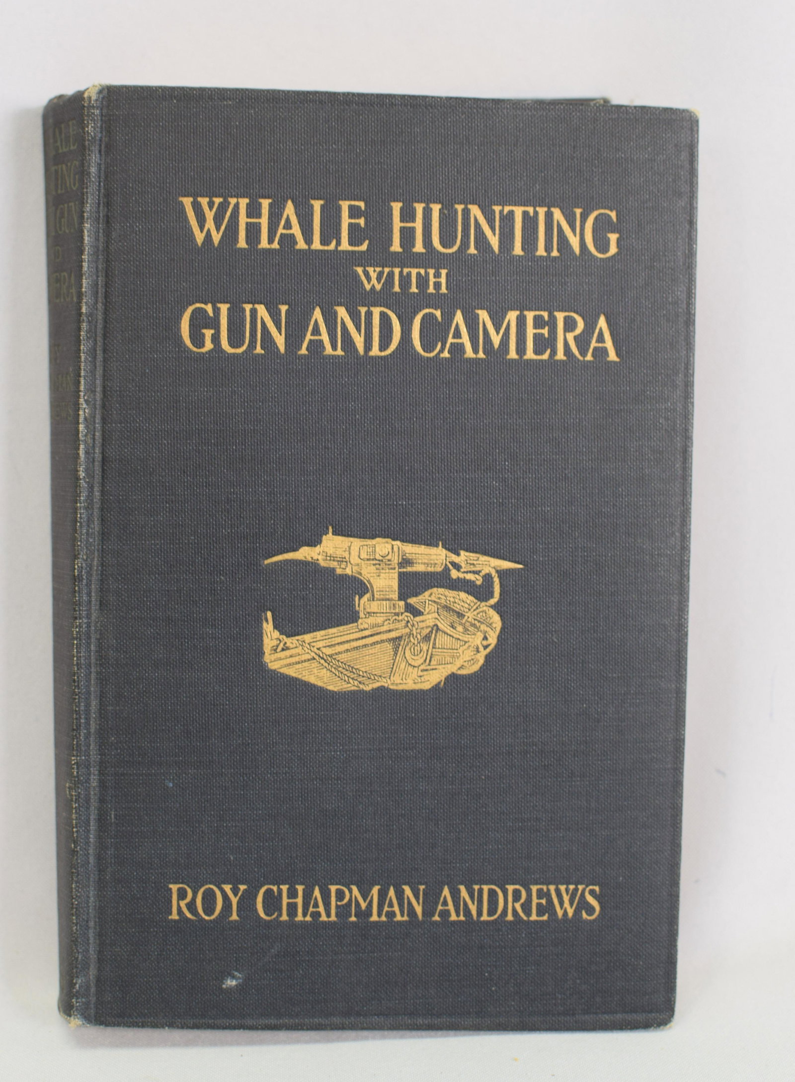 WHALE HUNTING WITH GUN & CAMERA BOOK ANDREWS BOOK: Andrews (Roy Chapman) Whale Hunting with Gun and Camera. D. Appleton, New York & London. First Edition 1916. 332 pages. Dark Blue cloth hard cover with gilt letters and whale gun. Excellentcondition.