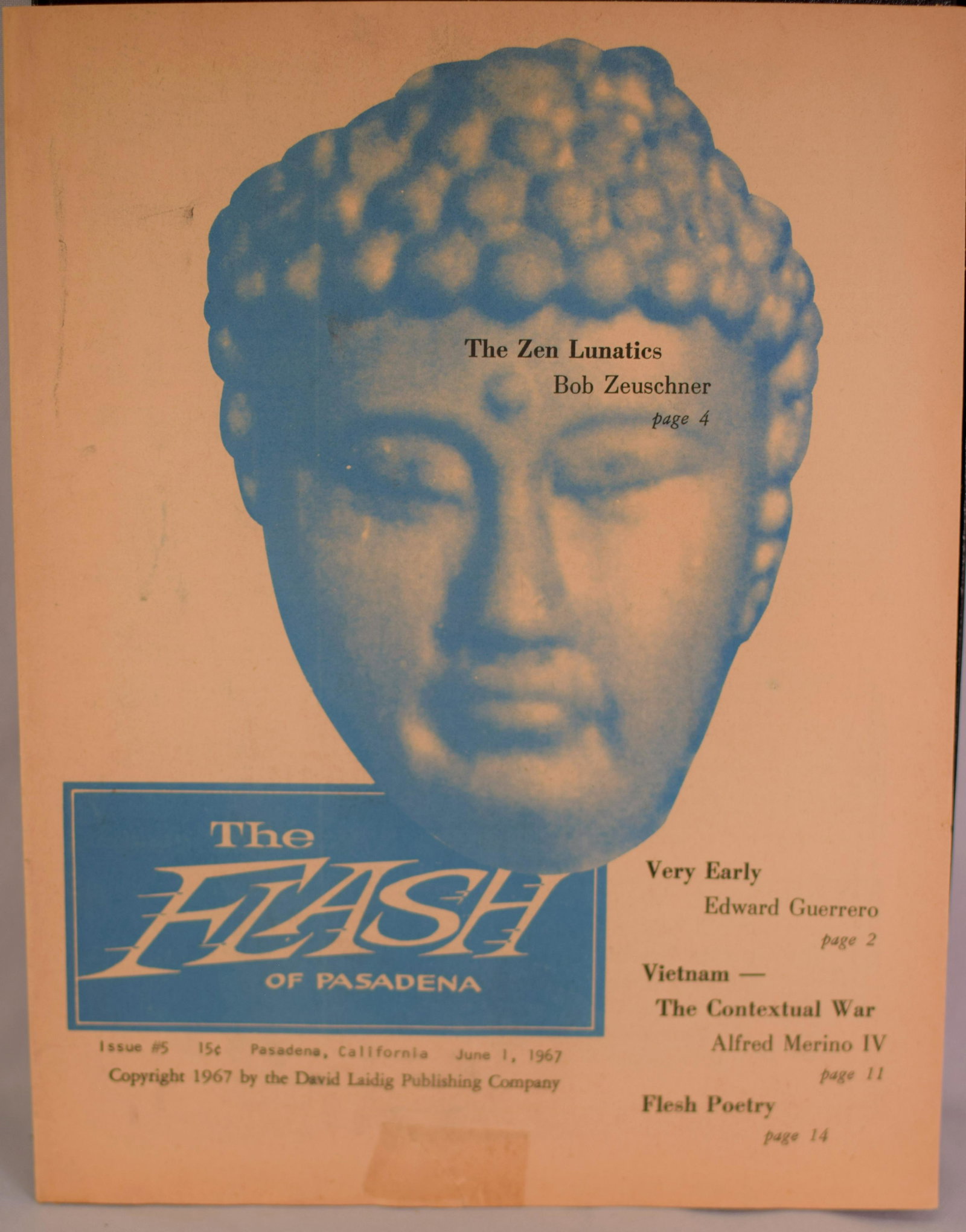 1967 Flash of Pasadena Issue features The Doors: Very nice issue #5, June 1, 1967 issue of the Flash of Pasadena. 15 pages with back cover featuring a nicely colored bill for a Doors concert. Excellent condition. condition.