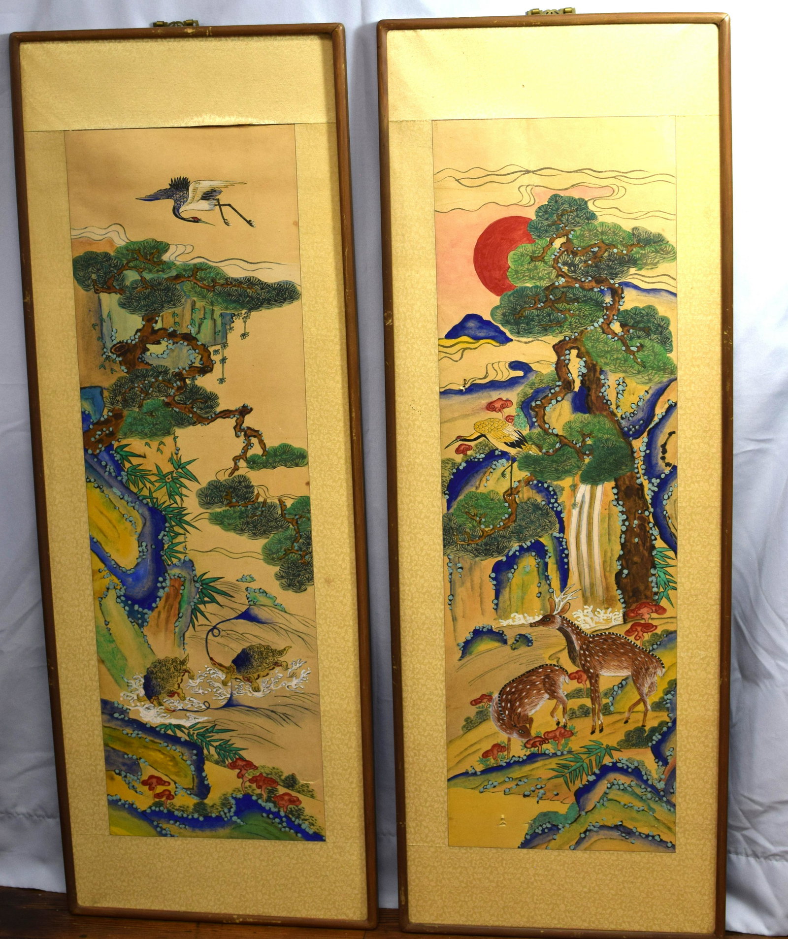 PAIR ORIENTAL SCROLL TYPE PAINTINGS ON PAPER (1 of 7)