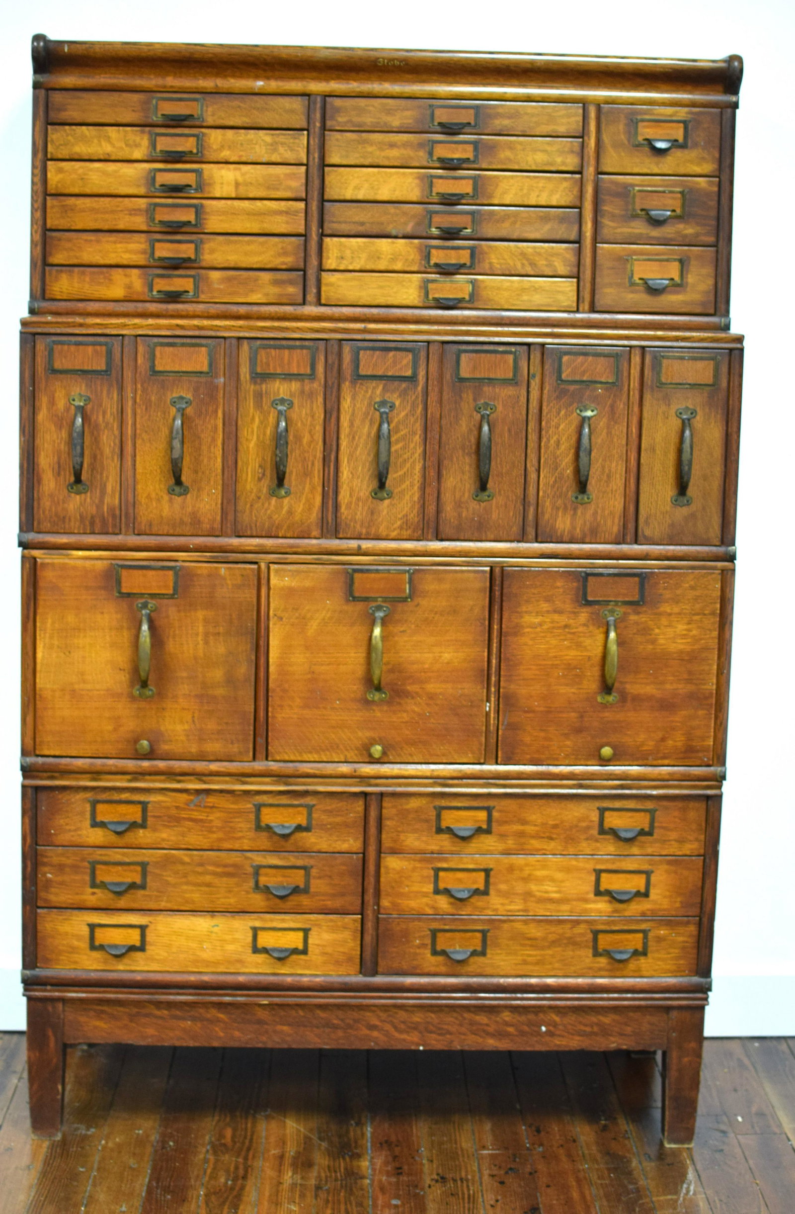 GLOBE STACKING OAK FILE CABINET (1 of 8)