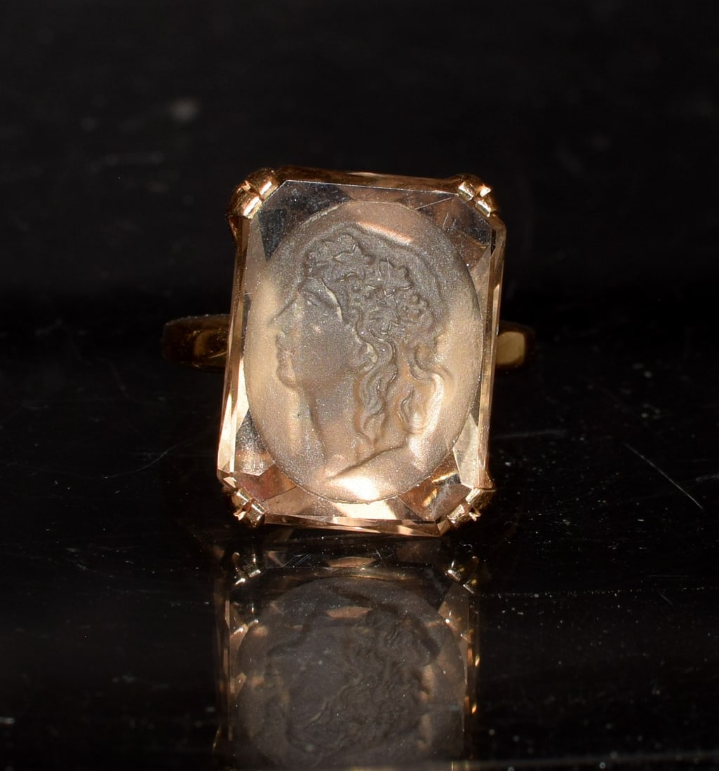 14K SMOKEY CARVED TOPAZ INTAGLIO RING (1 of 5)