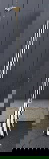 FULVIO BIANCONI VENINI MURANO GLASS FLOOR LAMP: Fulvio Bianconi (Padova 1915 - Milano 1996). Translucent black and opaque white Murano glass stripe floor lamp. Lamp body composed of three overlapping truncated cone elements. Not marked. Mid-Century