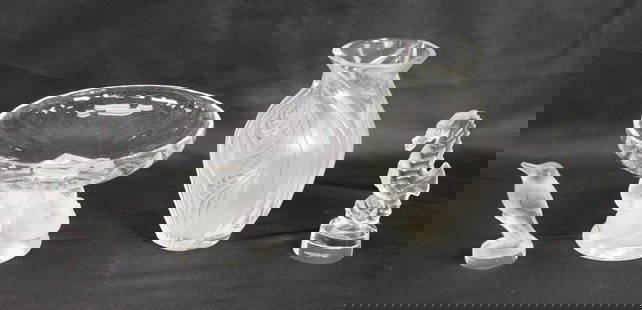 (on-4) LALIQUE CRYSTAL GLASSWARE PIECES: Consist of Lalique France signed glass pieces. 1) Signed Lalique frosted figural seahorse. 4 inches tall. Good condition. 2) Signed Lalique frosted figural bird. (Chip on beak). 2 3/4 inches tall.As i