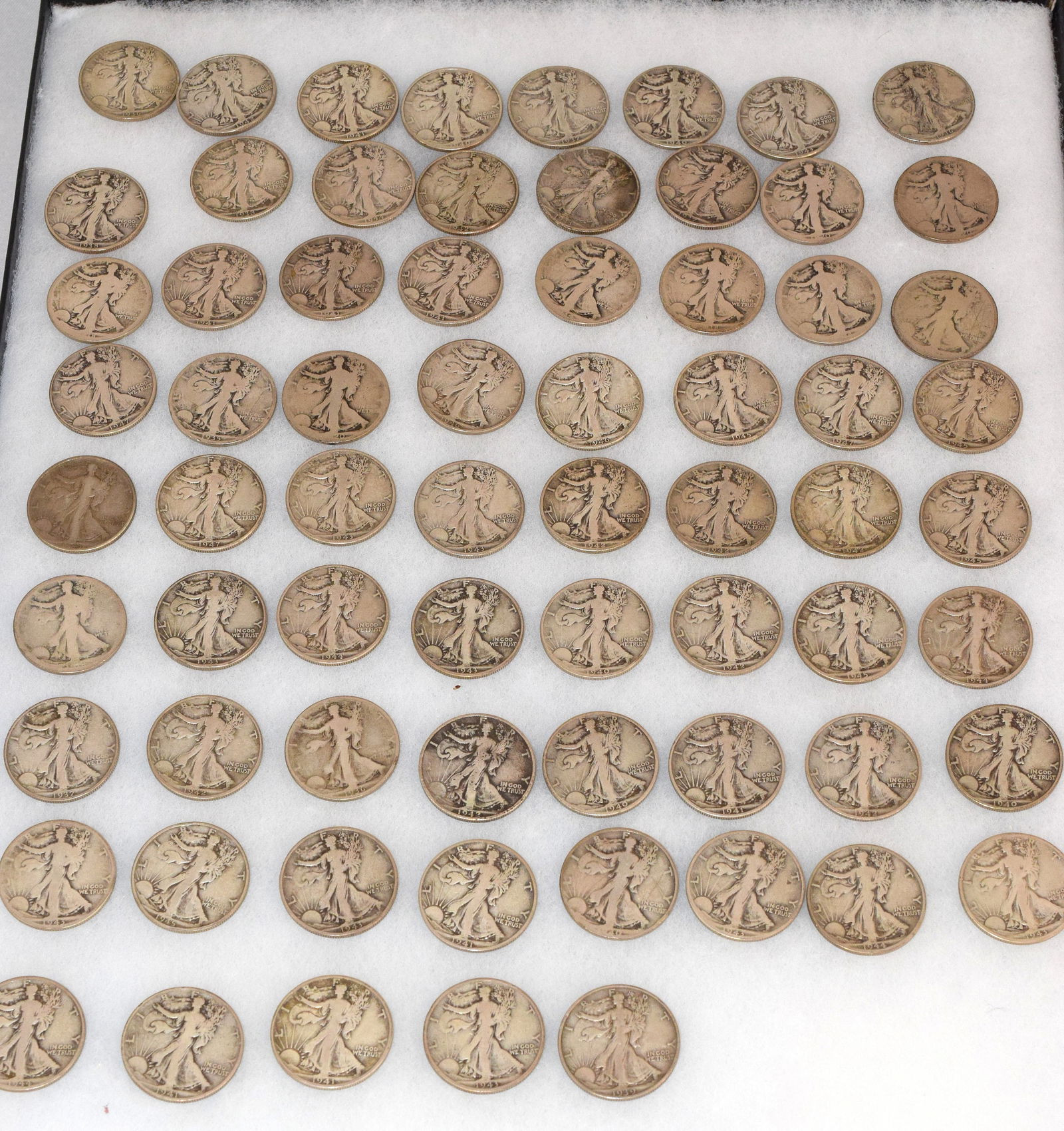 69 US SILVER WALKING LIBERTY HALF DOLLARS COINS (1 of 5)