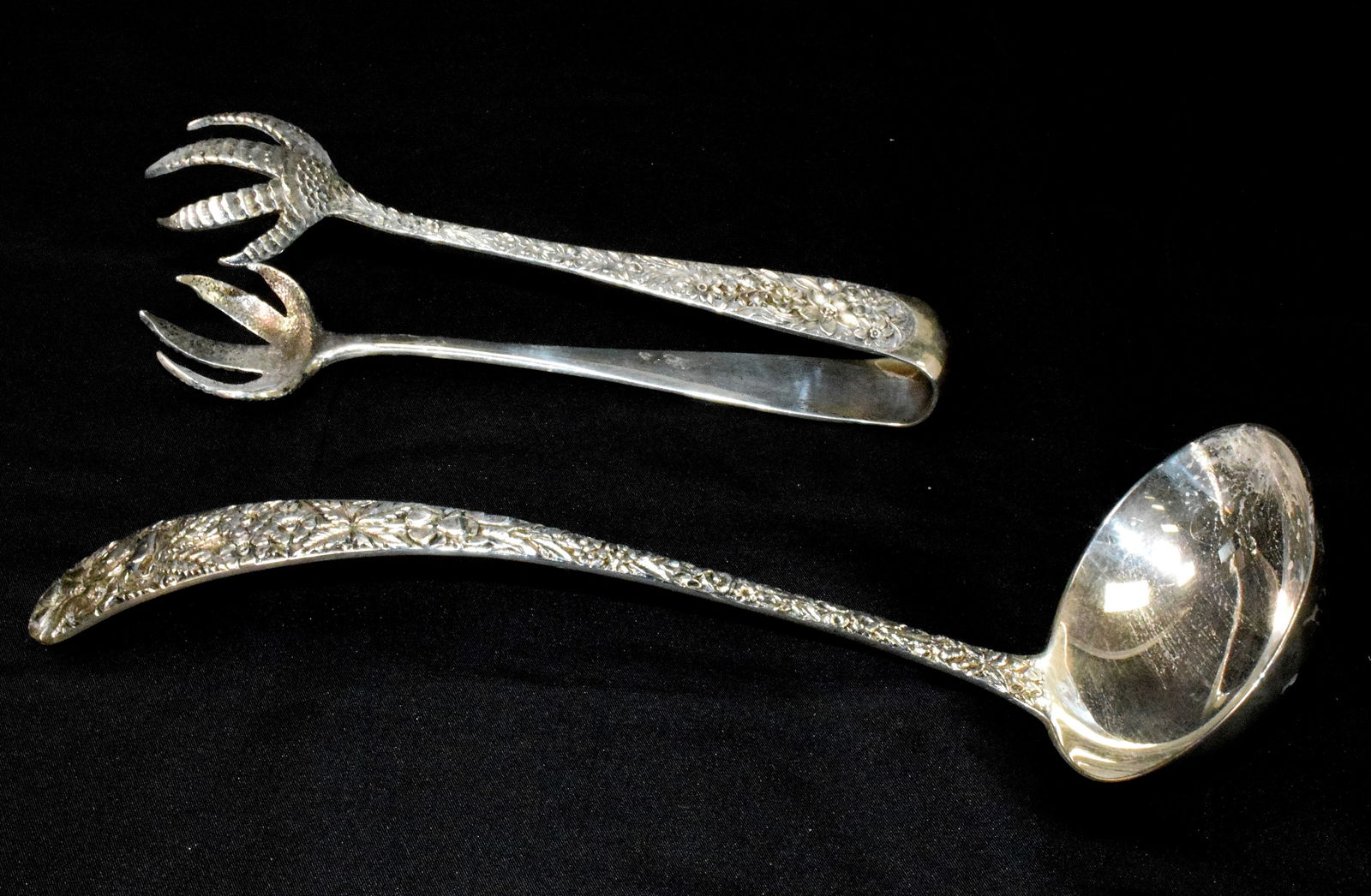 KIRK & SON STERLING REPOUSSE ICE TONGS & LADLE (1 of 9)