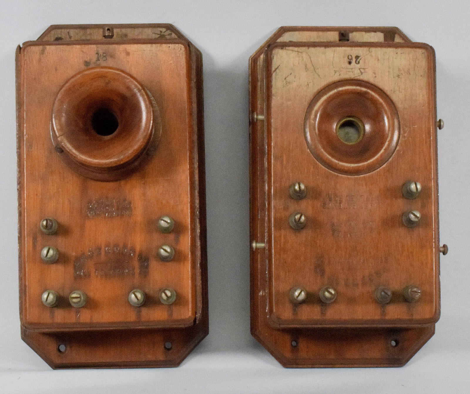 (2) RARE PATENT 1877 WOODEN BELL WALL TRANSMITTER (1 of 11)