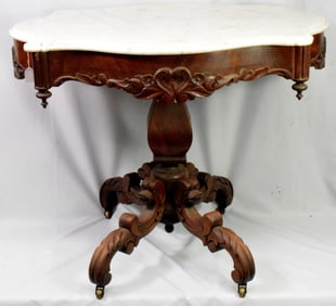 19TH AMERICAN VICTORIAN MARBLE TURTLE TOP TABLE