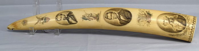 MANNER OF FINNEY PICTORIAL SCRIMSHAW WALRUS TUSK