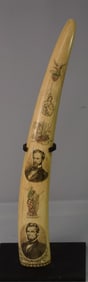 MANNER OF FINNEY PICTORIAL SCRIMSHAW WALRUS TOOTH