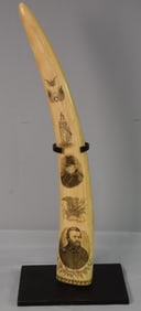 MANNER OF FINNEY PICTORIAL SCRIMSHAW WALRUS TUSK