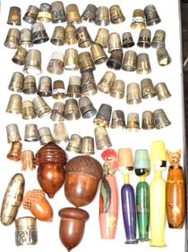 STERLING, GOLD THIMBLES & THIMBLE HOLDERS