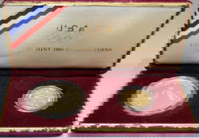 1988 OLYMPIC GOLD & SILVER PROOF COIN SET & CASE