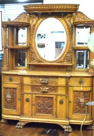 HEAVILY CARVED 1890'S HORNER TYPE OAK SIDEBOARD