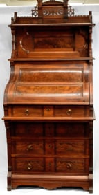 VICTORIAN WALNUT & BURL WALNUT DESK WITH GALLERY