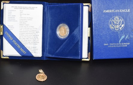 US 1/10 EAGLE GOLD COIN, 1853 GOLD 14K MOUNT COIN