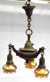 ARTS & CRAFT HANGING LIGHT FIXTURE STEUBEN SHADES