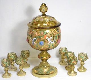 BOHEMIAN MOSER COVERED PUNCH BOWL SET